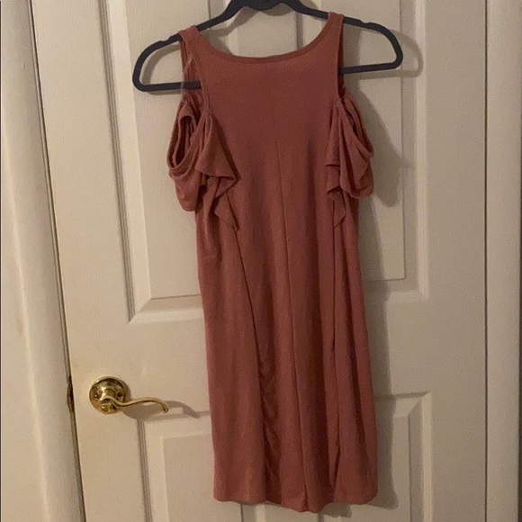 blush pink off the shoulder dress - Picture 2 of 3